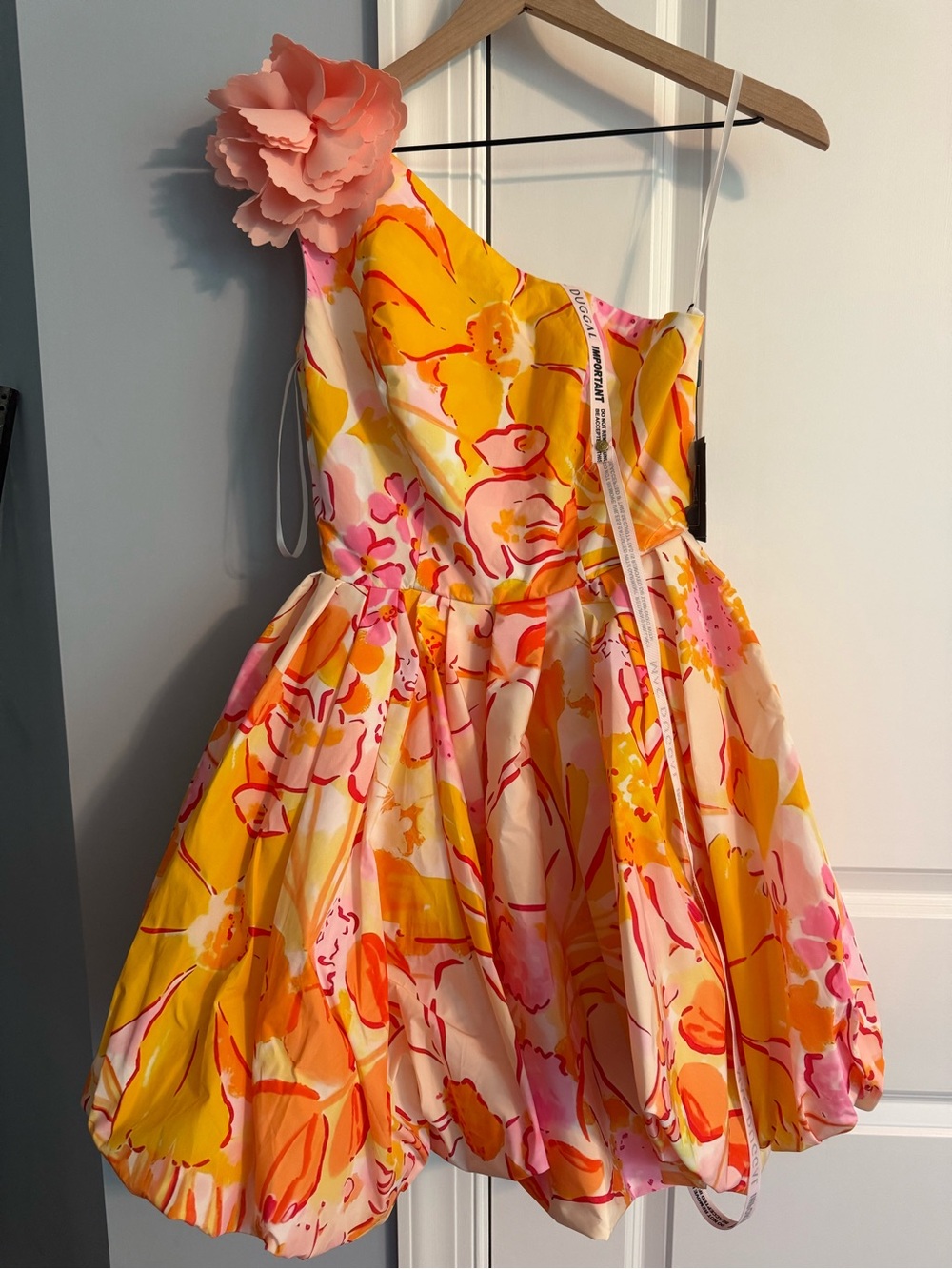Floral One-Shoulder Mini Dress in Yellow & Pink
